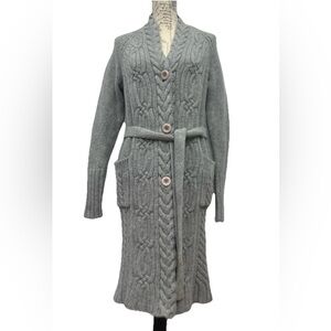 Gap Fisherman Cable Knit Cardigan Gray 100% Lambs Wool Button Front Women Large